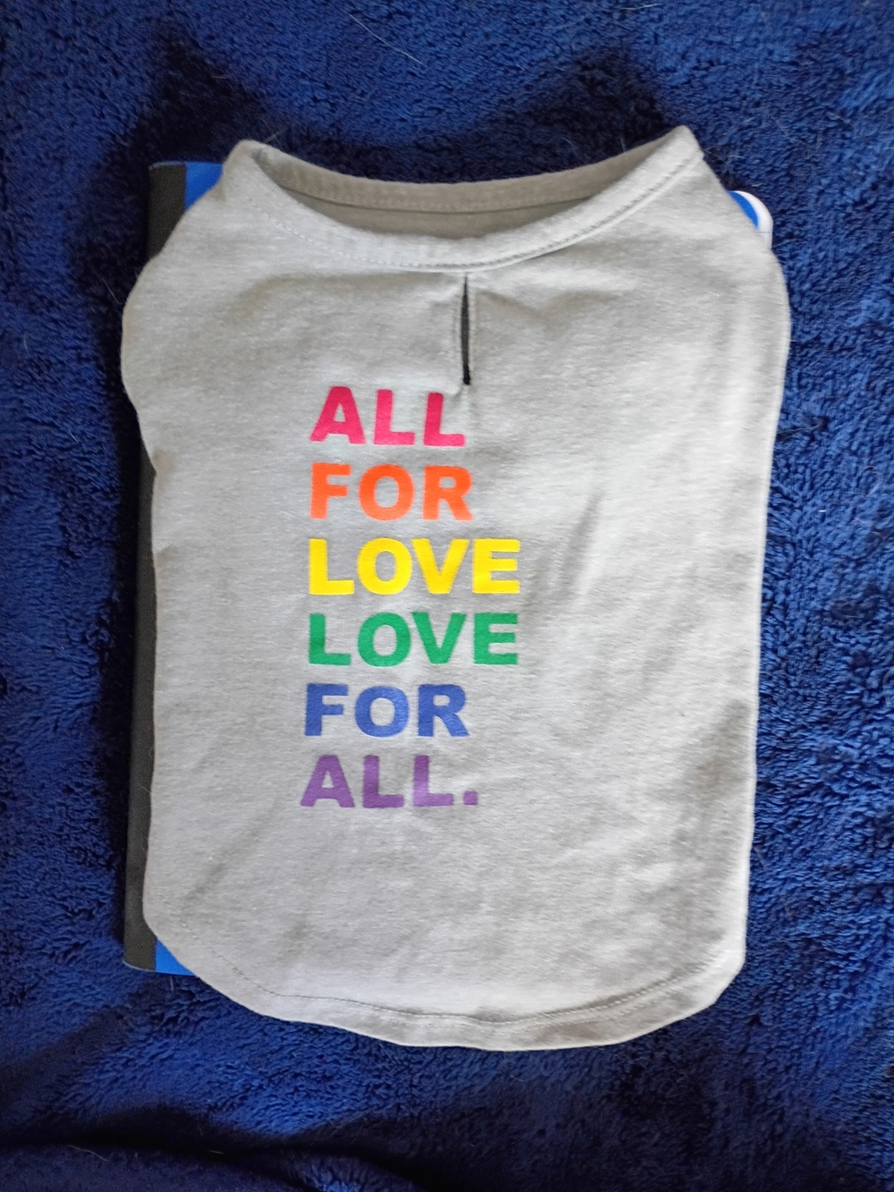 Dog/Cat Grey Tee with Text Rainbow 'All For Love' Gay Pride